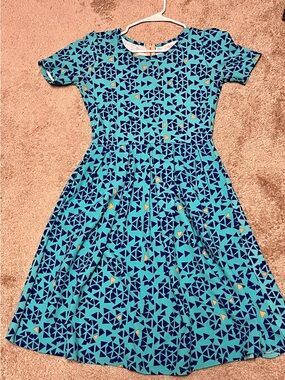 LuLaRoe Teal Navy Geometric Fit-and-Flare Dress